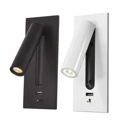 LED-väggljuslampor Aluminium 100-240V sängens huvudgavel Läslampor med USB-laddare för hembutik Hotell Bedside Sconces Lighting