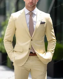 Light Yellow Men Tuxedos Business Suit Groom Groomsman Prom Wedding Party Formal 2 Piece Set Jacket And Pants 07