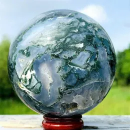 Dekorativa föremål Figurer Naturliga Moss Agate Sphere Crystal Quartz Rock Mineral Reiki Healing222U