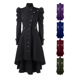 Women's Trench Coats Halloween Cosplay Coat For Women British Style Medieval Gothic Retro Pirate Stand-Up Collar Slim Solid