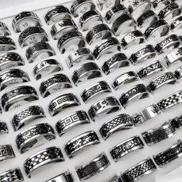 Band Rings Band Rings 50 Pcs/Lot Vintage Retro Style Stainless Steel For Men And Women Fashion Round Punk Gift Accessories Wholesale D Dhvvm