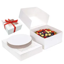 ケーキボード付きのケーキボックス、10x10x5インチと10インチのボード|バルクケーキボックス、バンドケーキキャリア、ベーキングボックス、チーズケーキコンテナ、パイB