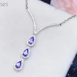 Biżuteria Colife Tanzanit Naszyjnik do codziennego noszenia 3x5 mm naturalny naszyjnik Tanzanite 925 Srebrny tanzanit biżuteria dla kobiety