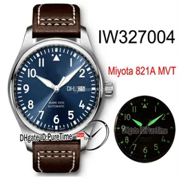 NY Mark xviii petit Prince Miyota 821a Automatisk herrklocka iw327004 Steel Case Blue Dial White Number Markers Brown Leathe Puret216s