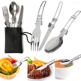 Servis uppsättningar köksredskap ryggsäck spork gaffel rostfritt stål vikkniv redskap sked set combo picnic camp cutlery gabelformad flatvaror