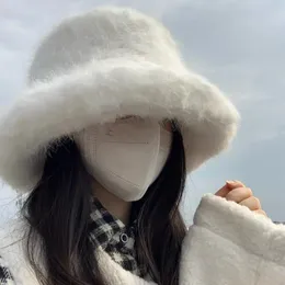 Boinas estilo coreano doce menina peluda chapéu de balde feminino outono/inverno espessado macio de moda de moda feminina acessórios da moda