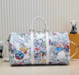 Orijinal Deri Erkek Seyahat Çantası Erkek Kadın Omuz Çantaları Graffiti Tasarımcı Çanta Erkek Açık Seyahat Çantası Büyük Kapasiteli Tuval Crossbody Bag