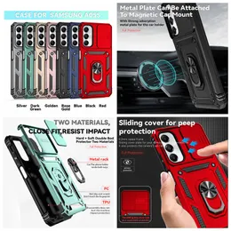 Capas à prova de choque Defender para Samsung S24 Ultra Plus A55 A35 A15 A05 A05S S23 FE A25 Suporte de anel de dedo de metal Suporte para carro Plástico rígido PC TPU Capa deslizante de camada híbrida