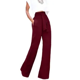 Women's Pants & Capris CUHAKCI Wide Leg Pant Women Bandage Waist Casual Black Autumn Elegant Fashion Female Red Flare Trousers