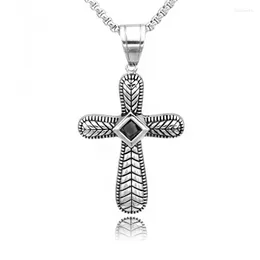 Collane a pendente in pietra nera collana a croce vintage cristiana in acciaio inossidabile in acciaio in acciaio gioielli di moda uomini donne crocifisso
