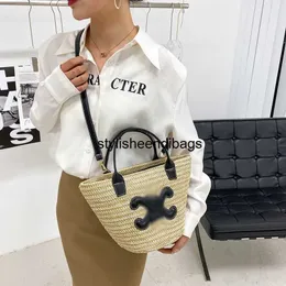 stylisheendibagsShoulder Bags Triumphal Arch Grass Woven Tote Bag Female Korean High Beauty Shoulder Bag French Lazy Style Handheld Cabbage Basket