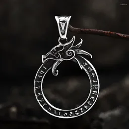 Hänge halsband vintage vikingar drake ouroboros för män pojkar rostfritt stål nordiska rune djur amulet smycken droppe