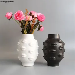 Nordic Ins Style Creative Personality Face Vase Modern Minimalist Lips Ceramic Floral Home Bar Bookstore Decoration Ornament 2104264L