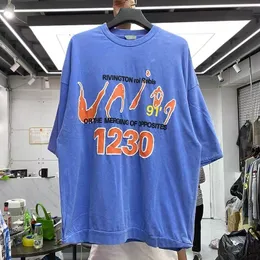 Mens camisetas Oversize manga curta camiseta com alta torção dupla camada vintage lavagem de água graffiti impressão 230422