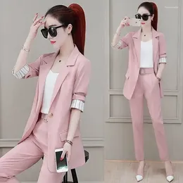 Kvinnors tvåbitar byxor set för kvinnor professionell byxa kostym blazer och kvinnor 2 byxuppsättningar topp outfit slitage för att arbeta kontor rosa klassiskt
