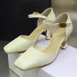 Dress Shoes 2023 Sandals Mermaid Jigrit High Heels Chain Mueller Half Slipper Design Elegant Women