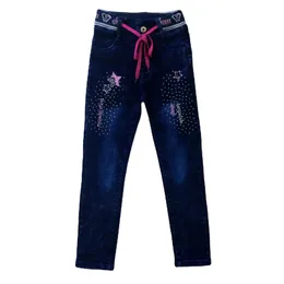 Jeans femininos crianças jeans meninas strass bordado costela tether denim calças crianças em linha reta calças de comprimento total 3-12t 231122