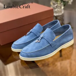 Abendschuhe Summer Walk LP Damen Loafer Blau Wildleder Slip On Flat Metal Lock Quaste Causal Mokassin Echtes Leder Bequem 230421