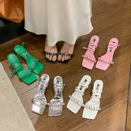 Dress Shoes Open Toe Women Sandals Metal Chian Summer Dress Shoes 2023 New Arrivals Ankle Strap Thin High Heels Green Black White Buckle 39