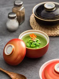 Bowls Modern Ceramic Lid Bowl Salad Dessert Home Round Stew Pot Small Soup Cup Kitchen Snack Dish With Restaurant Tableware