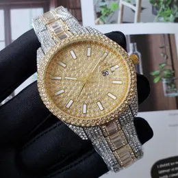 Top Designer Men Diamond Watches Iced Out Watch Fashion Gold Diamant Dial 42mm Day Date Mens Wristwatches Folding buckle Montre De256A