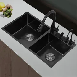 Lavello da cucina a doppia vasca in acciaio inossidabile 304 con portacoltelli da incasso o sottopiano lavabo grigio scuro con accessori di drenaggio2716