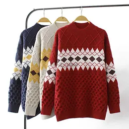 Dwuczęściowa sukienka 4xl dzianinowy sweter w dużych rozmiarach ubrania 2022 Autumn Vintage Jacquard Argyle Jumper Winter Mock Szyja Pulloversl231122