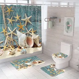 Shower Curtains Starfish Bath Shell Ocean Beach Print Polyester Waterproof Screen For Girls Boys Gift with Hooks 230422