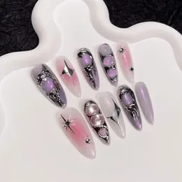 Unhas falsas artesanais de luxo Y2k Press on Nails Long Stiletto Goth Design Adesivo reutilizável Unhas falsas Cobertura completa Dicas de unhas vestíveis Meninas 231121