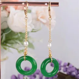 Orecchini pendenti Anello in giada verde naturale Catena da 18KGP Regalo per signora Pasqua fortunata FOOL'S DAY Regali per le feste delle donne CARNEVALE Acqua dolce