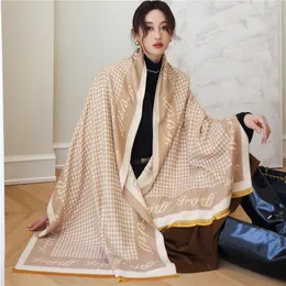 Scarves Winter Cashmere Scarf Women Shawl Luxury Warm Houndstooth Print Thick Blanket Pashmina Neckchief Bufanda Design Echarpe Bandana