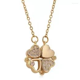 Ожерелья с подвесками, ожерелье с четырьмя листами клевера, женское магнитное складное ожерелье в форме сердца с любовью, цепочка на ключицу H8WF