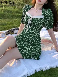 Casual Jurken Vakantie Vrouwen Zomerjurk 2023 Sexy Bladerdeeg Mouw Bloemen Gedrukt Mini Strand Zonnejurk Vierkante Kraag Party Vestidos