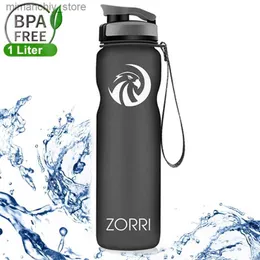 Garrafa de água ZORRI Grande Bott de Água Preto Moda Esportes ao Ar Livre 1 Litro Plástico Eco-Friendly Botts Ciclismo Turismo e Camping Drinkware Q231122