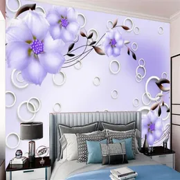3D壁紙紫色の花の改善ウォールペーパーロマンチックな花柄のデジタル印刷絵画キッチンルーム壁画223i