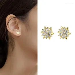 Studörhängen 925 Sterling Silver Gold Zircon Snowfake for Women Girl Fashion Flower Design Jewelry Party Gift Drop Drop