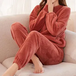 Feminino sleep lounge heliar feminino veludo pijama conjunto solto topo e calças de cintura elástica casa casual quente lã terno feminino outono inverno 231121