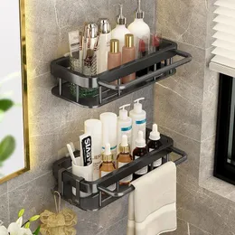 Prateleiras de banheiro prateleiras de banheiro sem perfuração de alumínio prateleiras de canto de alumínio Organizador de chuveiro shampoo de shampoo acessórios do banheiro 230422