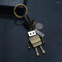 Keychains vintage stil brons rörlig robot charm bil nyckelring enkel nyckelring hänge nyckelning tillbehör kedja presentmodem smycken