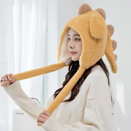 Beanies Beanie/Skull Caps Cartoon Dinosaur Ear Protection Lei Feng Hat Ladies Winter Plush Wind-Proficing Student Bike Northeast Ski