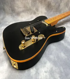 Tienda personalizada Matte Black Tele Electric Guitar Yellow Binding Tremolo Bridge Maple Diftonboard Dot INLAY Gold Hardware9729746