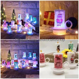 Ljus jul led nattlampor Santa Snowman Candle Portable Flameless Merry Home Office Desktop Decoration Drop Delivery Garden Dhnqw