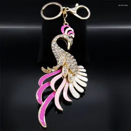 Keychains Aesthetic Rhinestone Peacock Key Chain For Women Men Metal Colorful Peafowl Peahen Keyring Bag Car Jewelry Porte Clefs K5254S01