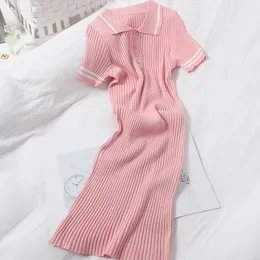 Women casual dresses turn down collar color block tunic knitted short sleve bodycon desinger dress sexy vestidos