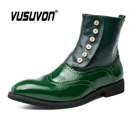 Dress 38-46 Men Boots Patent Leather Autumn Fashion Brogue Shoes Comfortable Brand Black Green Safety Gladiator Ankle Flats Cool Gift 231122