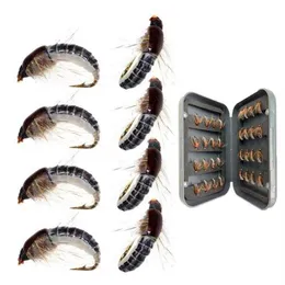 16-24 pezzi realistica ninfa Scud Fly #12 per la pesca alla trota esca artificiale per insetti 210622284c