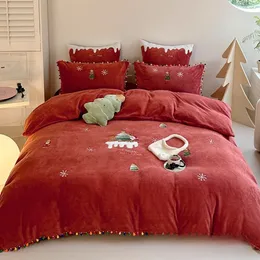 Bettdecken-Set Designer-Bettwäsche-Sets Bettwäsche Weihnachten Verdickter Milchsamt 4-teiliger Weihnachtsbaum zum Warmhalten Bettwäsche