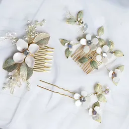 Hochzeit Haarschmuck Opal Kristall Haarnadeln Blume Blatt Kopfschmuck Kopfschmuck Bräute Frauen Haarkämme Pins Clips Hochzeitsschmuck Brautaccessoires 231121