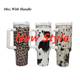 40oz Stainless Steel Tumblers Cups With Lids And Straw Cheetah Animal Cow Print Leopard Heat Preservation Travel Car Mugs Large Capacity Water Bottles