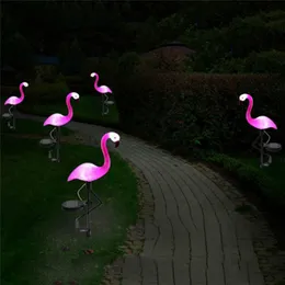 Garden Decorations Solar Power Light Beautiful Pink Flamingo Lawn Decor Stake Landscape Lamp Outdoor Lighting 230422